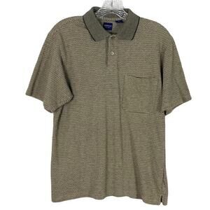 NWOT ARROW Polo Shirt S Beige Geo Print Pocket 2 Button Short Sleeve Cotton